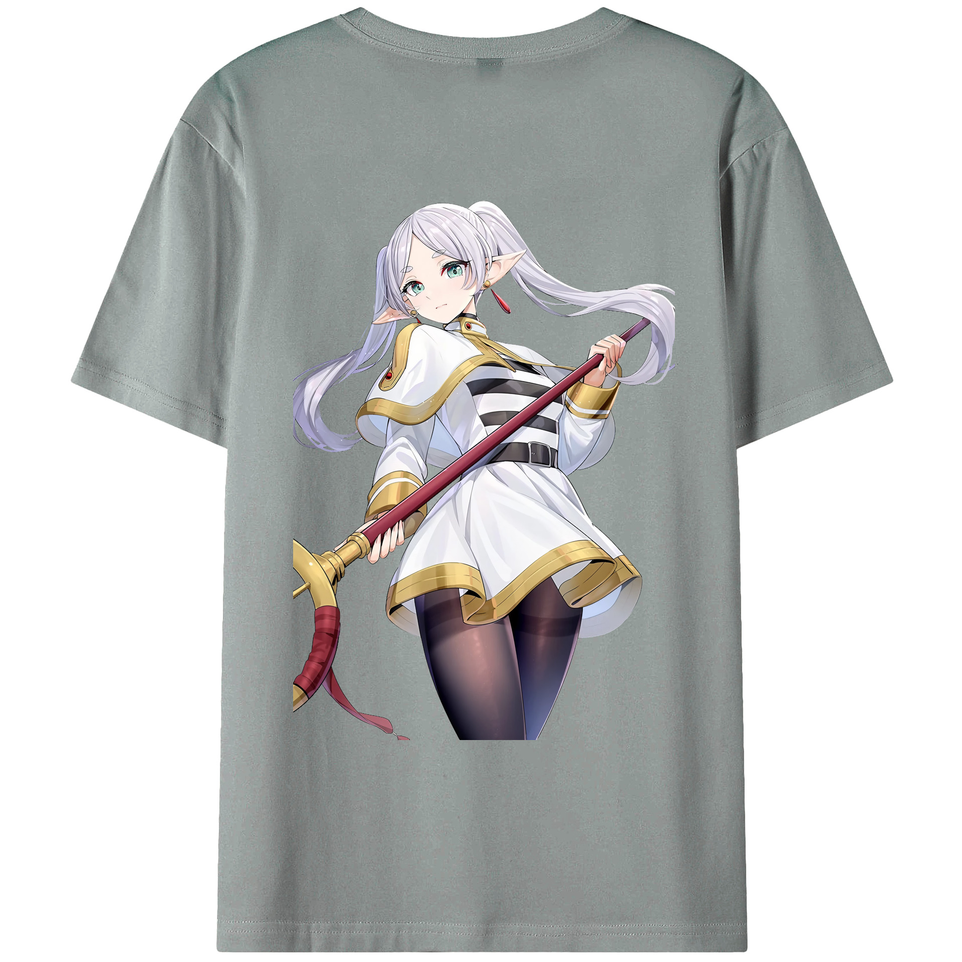 （画像用） 葬送のフリーレン Frieren 綿100％ メンズ半袖Tシャツ（バックプリント） 通気性